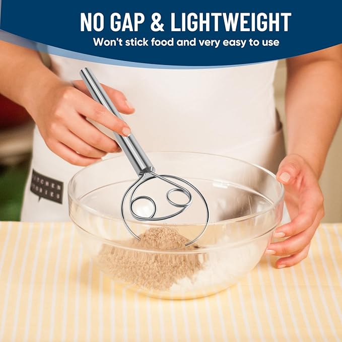 YIGEDA Danish Dough Whisk Stainless Steel Wooden Handle for Sourdough Bread Pizza and Pastry Making