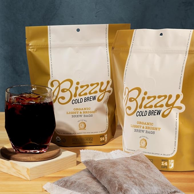 Bizzy Organic Cold Brew Coffee, Light & Bright Blend, Brew Bags, 4 ct