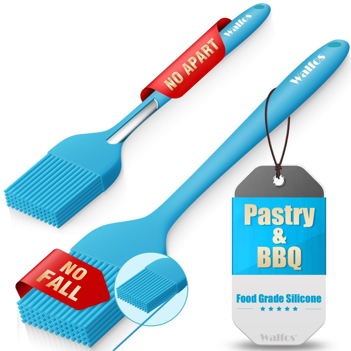 Walfos 600°F Heat Resistant Silicone Basting Brushes BPA Free Pastry Brush, Spread Oil Butter Sauce for BBQ Grill Baking Kitchen Cooking, Dishwasher Safe (2 SIZE)