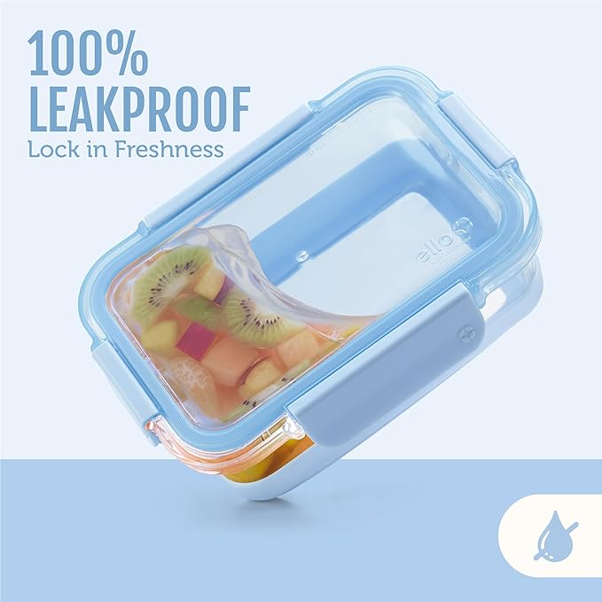 Ello Duraglass Refresh 3.4 Cup Meal Prep Containers, 10 Pc, Halogen Blue