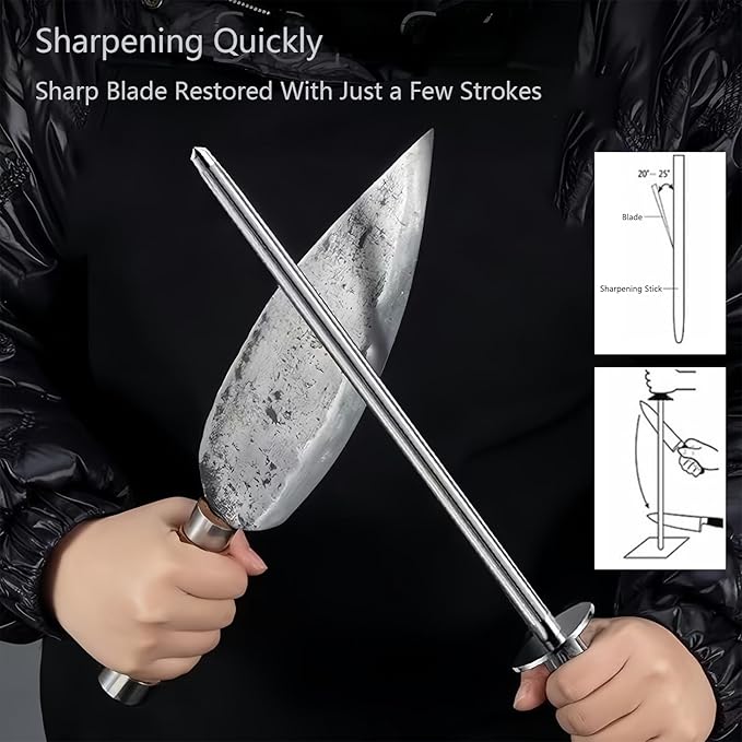 Laoxiongtou 12-Inch Professional Knife Sharpener Rod, Honing Rod For Knives