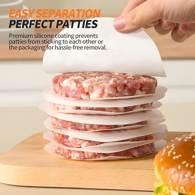 200PCS Hamburger Patty Paper, 4.5 Inch Round Non-Stick Patty Paper Sheets,Baking Parchment Rounds for Burger Press,Separating Burger Patty, Cookies and Baking