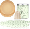 1 Pack 2 lb Light Green Pie Weights for Baking Crust Reusable Ceramic Blind Baking Beans Stoneware with 50 Pcs Disposable Parchment Paper Pie Liner Fit 8, 9, 10 Inch Dish with Storage Bottle and Bag