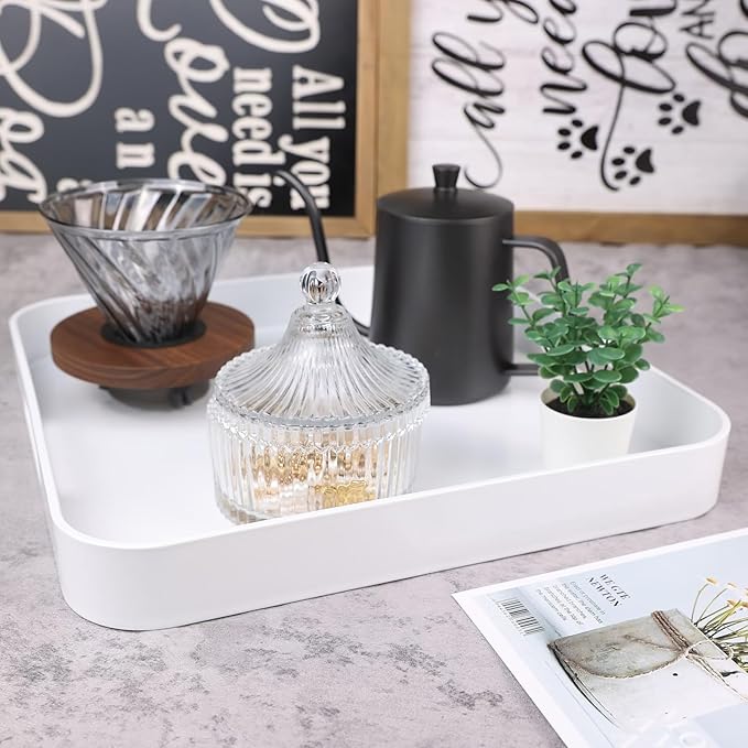 SforGUVA Square White Serving Tray, Ottoman Tray for Coffee Table