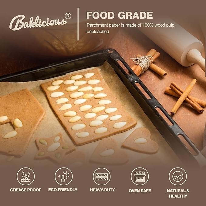 Baklicious 9x13inch 220pcs Unbleached Pre-cut Heavy Duty Parchment Baking Sheets