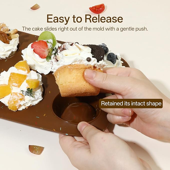 Firstfooby 2 Pack Silicone Muffin Pan for Baking, Regular Size Nonstick Cupcake Pan, 6-Cup Silicone Muffin Tin BPA Free Dishwasher Safe, Great for Muffin Cupcake Brownie Egg Tart