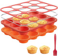 Bongpuda Silicone Muffin Pan with Metal Reinforced Frame,2 Pcs 2.9" Regular Size 12 Cups Egg Bite Mold,Non-Stick,Easy Release,For Egg Muffins, Cupcakes, Large Muffins,Cheesecakes(Orange + Red)