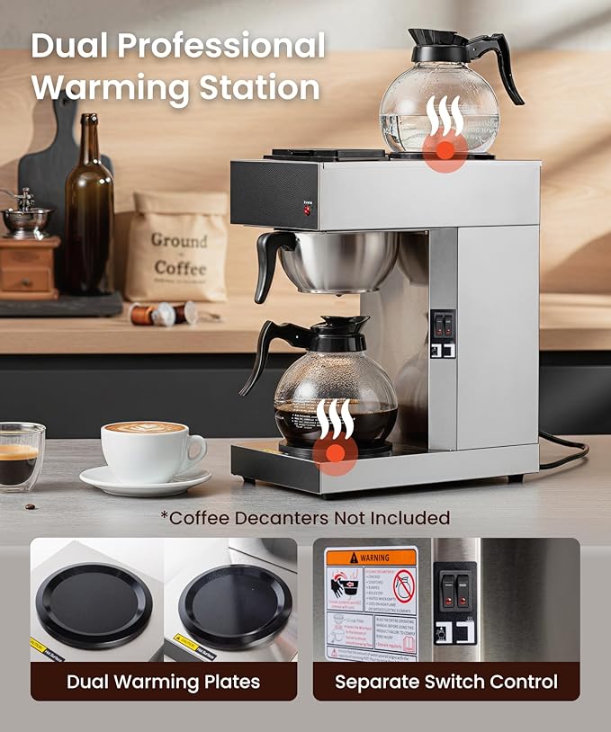 SYBO 12-Cup Commercial Pour Over Coffee Maker with 2 Warmers