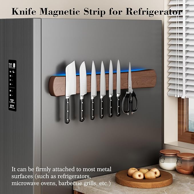 Swaitee Magnetic Knife Holder for Wall, 24 Inch Large Acacia Wood Magnetic Knife Strip, Kitchen Storage Organizer, Fridge Side Mount, Housewarming Gifts for New Home