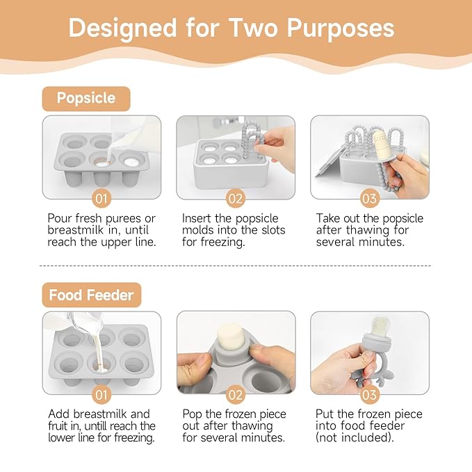 MORLIKE LIVING Baby Popsicle Molds Teething Relief, Grey