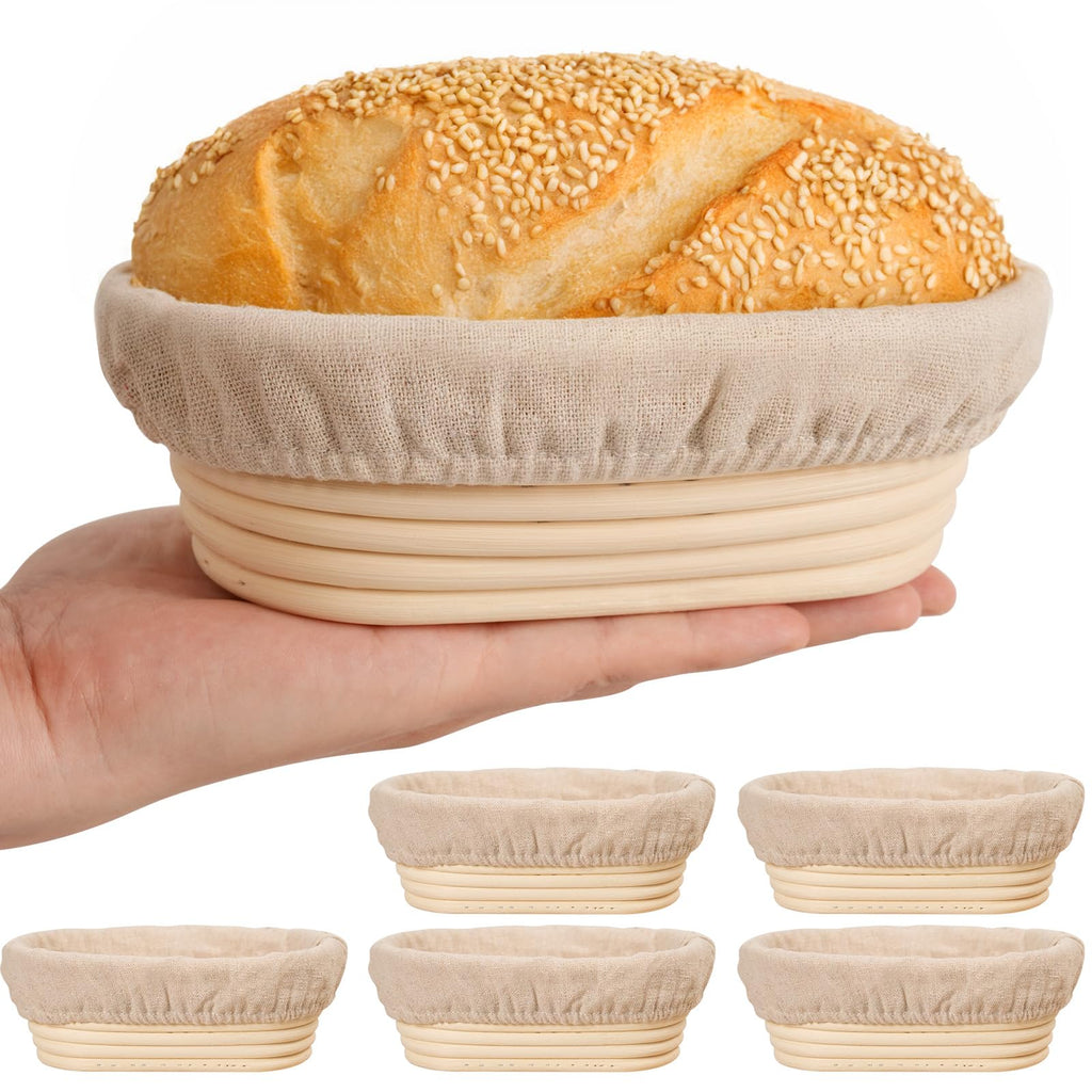 6 Inch Oval Banneton Bread Proofing Basket Set of 6, Kikcoin Mini Sourdough Bread Baking Supplies, Small Banneton Basket Proofing Baskets for Sourdough Bread Baking