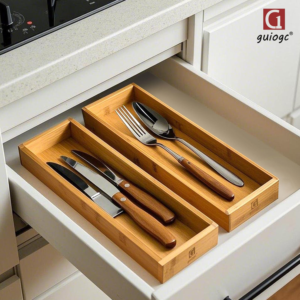 guiogc Bamboo Drawer Silverware Organizer 11.5" x 3.15" x 1.8" Set of 2