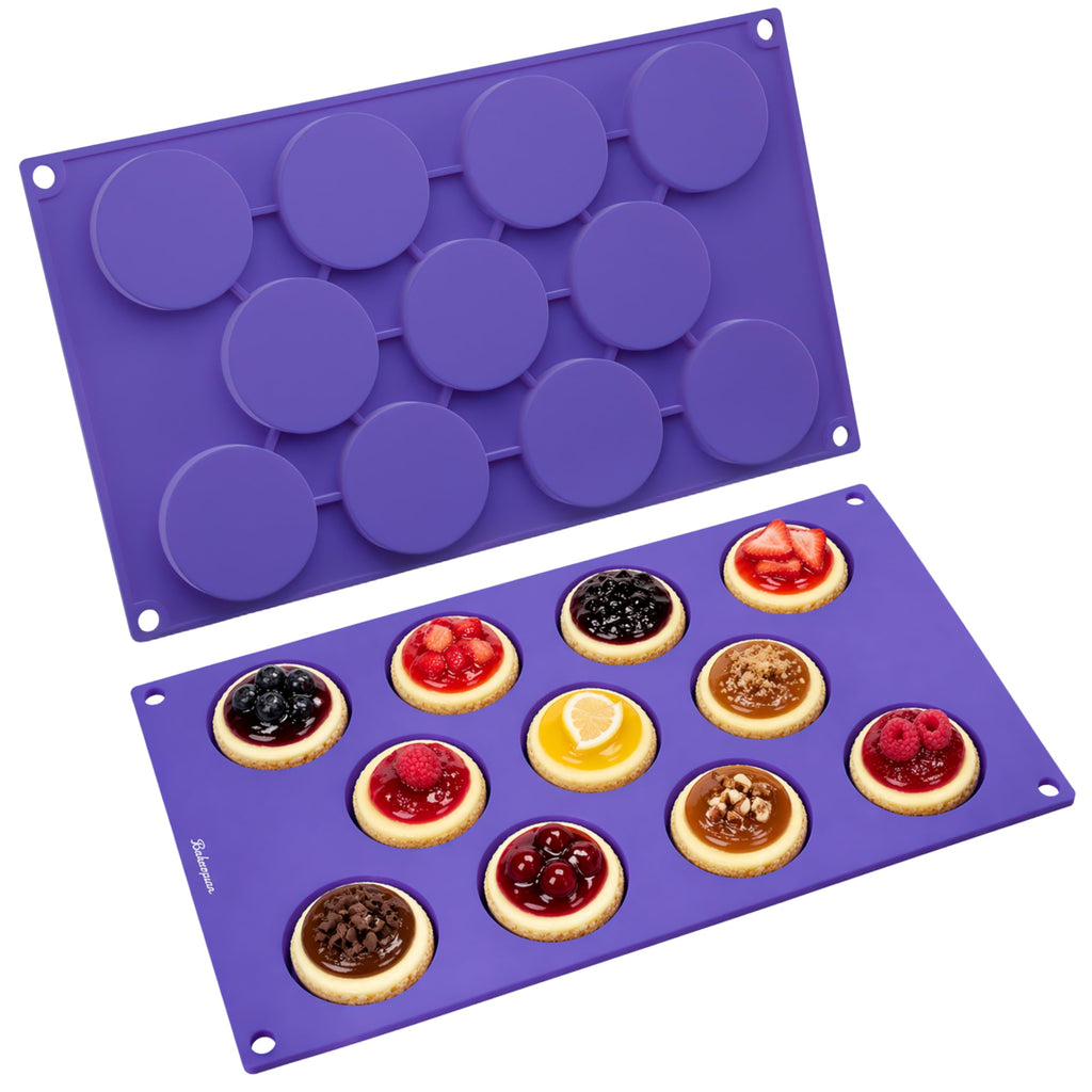Bakerpan Silicone Mini Round Baking Molds 1.9" - Set of 2 Nonstick Molds for Muffin Tops, Tarts, Cookies, Chocolate, Mini Cheesecakes & Whoopie Pies - BPA-Free