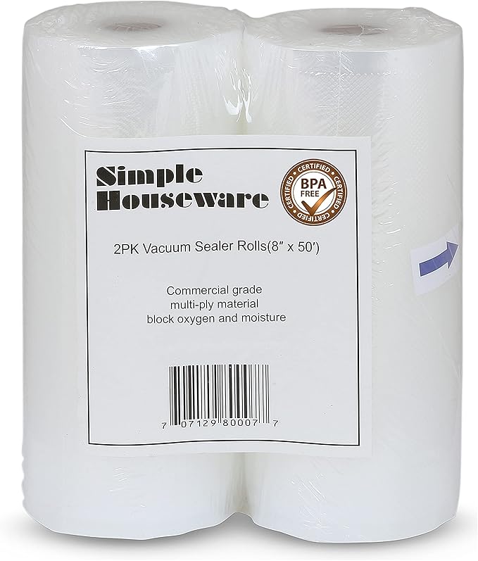 Simple Houseware 8"x50' Vacuum Sealer Bags Sous Vide Roll, BPA Free, 2-Pack