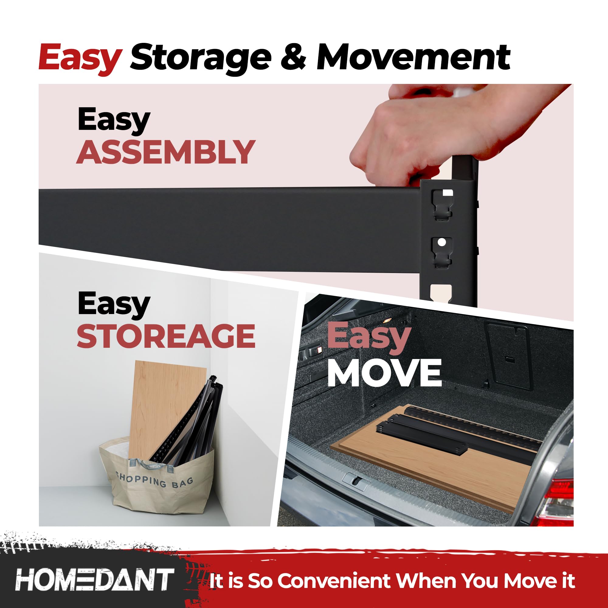HOMEDANT 47.7" W 5 Tier Heavy Duty Garage Shelving Adjustable Metal Rack Storage Shelves Standing Shelf Unit Organizers Industrial Warehouse Basement Black 2Pack
