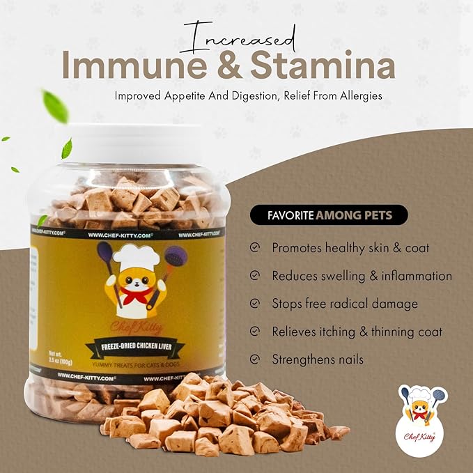 Chicken Liver Dog Treats | Freeze Dried Liver Treats for Dogs, 100% Human Grade, Single Ingredient | Grain-Free Kitten Treats, High Protein | No Additives or Preservatives | Tested in USA | 3.2 oz