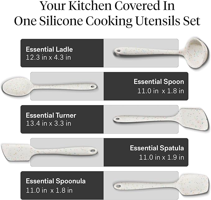 GIR 5-Piece Silicone Kitchen Utensils Set, Non-Toxic Cooking Utensils for Cooking and Baking, Heat Resistant, Food Grade, Dishwasher Safe Rubber Spatula, Ladle, Spoon - Party Confetti