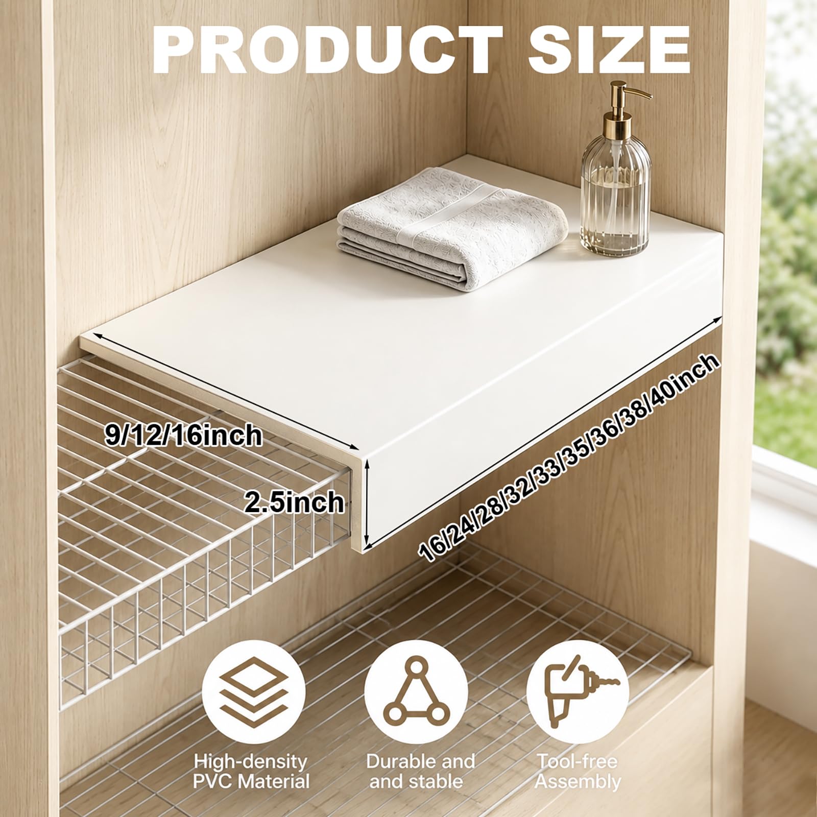5 Pcs Wire Rack Covers 30x16x2.5 inch PVC Pantry Shelf Cover 0.31 inch Thick Removable Closet Wire Rack Shelf Covers,Decoration Kitchen Bathroom Office Shelving (Light Luxury White,30x16x2.5inch)