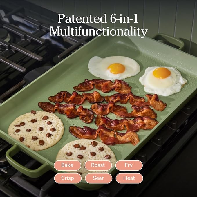 Our Place Griddle Pan | 11.8" (5 Qt) Nonstick Ceramic Griddle Pan for Stovetop & Oven | PFAS-Free, Oven-Safe up to 450°F, Easy-Grip Handles | Sage