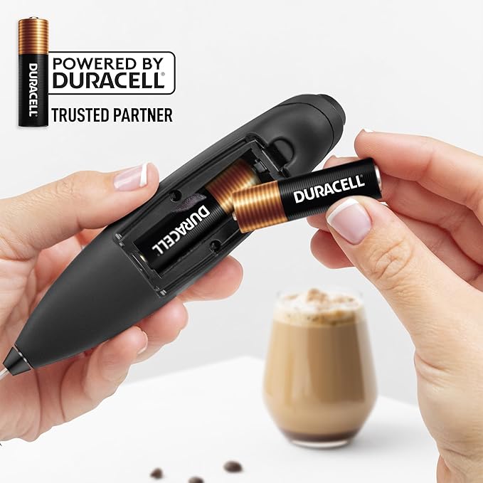 Zulay Kitchen Powerful Milk Frother Wand With Duracell Batteries - Ultra Fast Handheld Drink Mixer - Electric Whisk Foam Maker for Coffee, Lattes, Cappuccino & Matcha - Triple Whisk - Midnight Elite