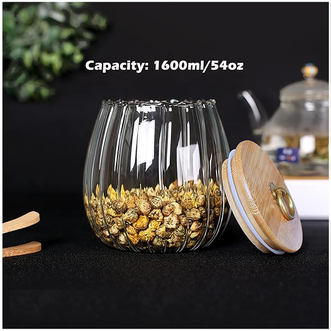 Glass Coffee Nuts Canister Airtight Jar with Bamboo Lid 54 FL OZ Large Oval