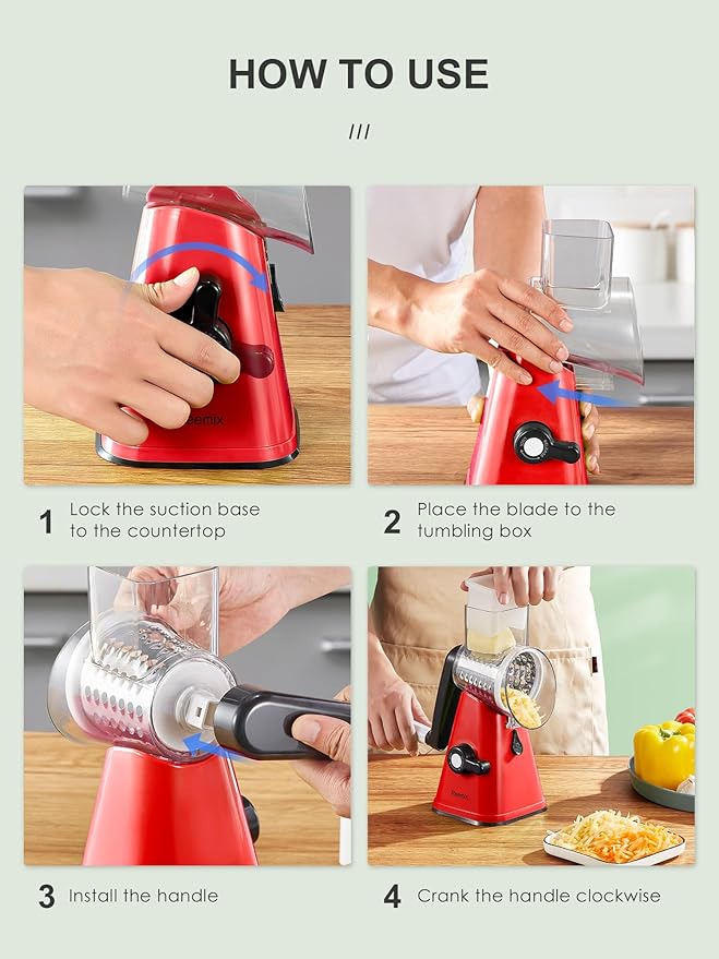 Rotary Cheese Grater with Handle, Reemix Vegetable Cheese