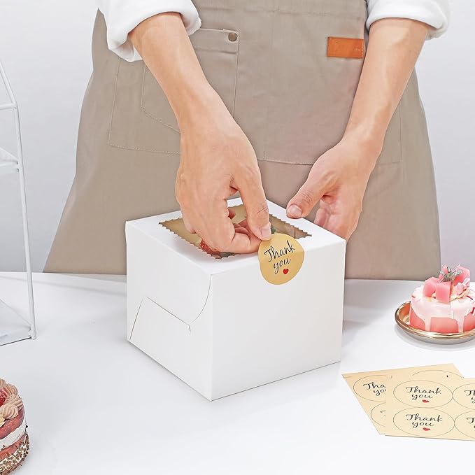 EQOREIIN 10Pack 6 inch Small Cake Boxes with Cake Board and Stickers