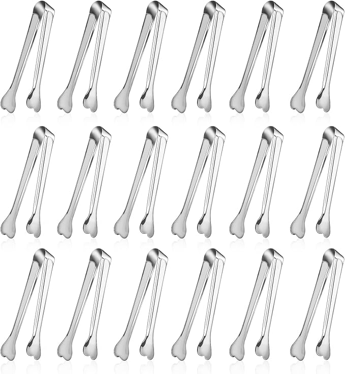 Dmoera 18 Pack Premium Small Serving Tongs, Mini Stainless Steel Appetizer Tongs 4.33Inch Silver