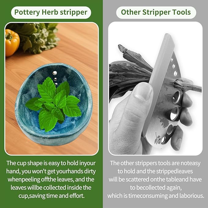 YIYIBB Herb Stripper, 4-Hole Design Pottery Herb Stripper