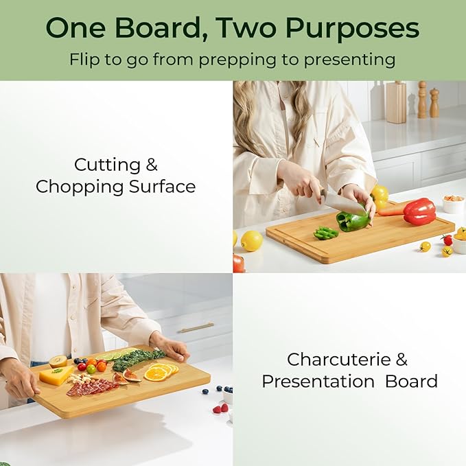 Keechee Natural Bamboo Cutting Board for Kitchen, XL Carving Board