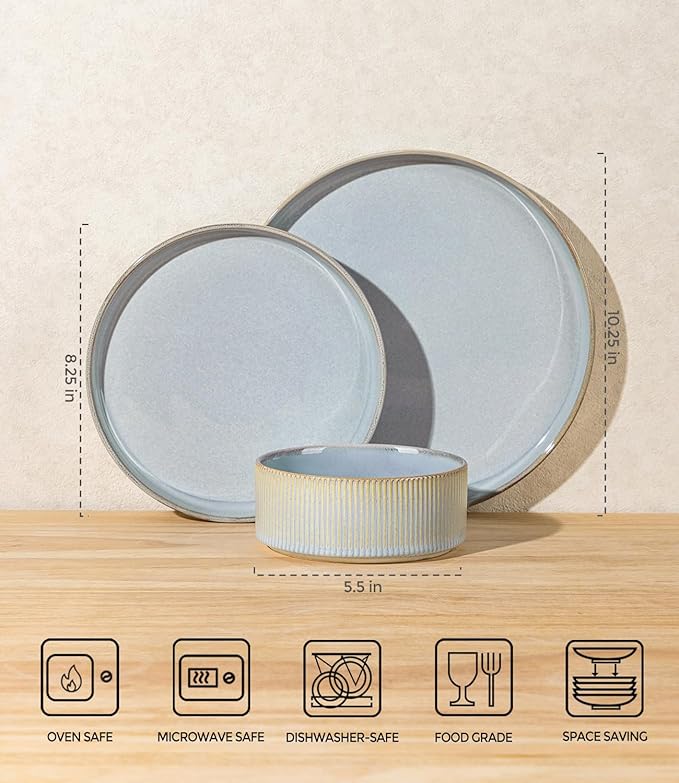 TheTerra Ceramic Dinnerware Sets for 8, 24 Pieces Plates and Bowls Set