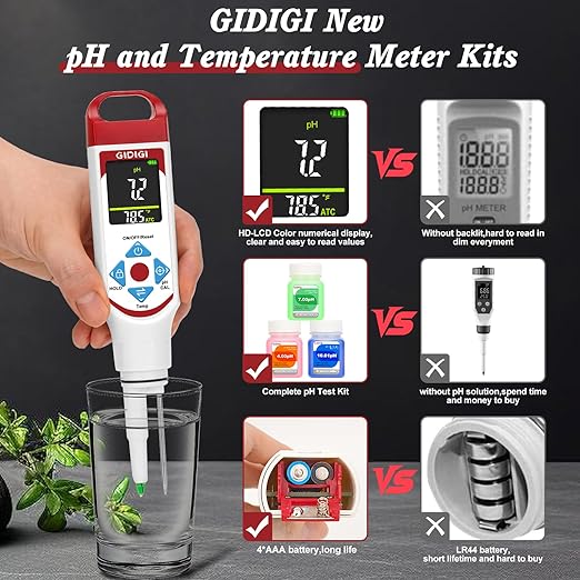 GIDIGI Food pH Meter with ATC, Spear Probe for Sourdough & Meat