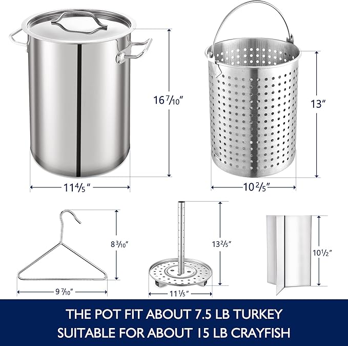 ARC 32QT Stainless Steel Stock pot 6-Piece For Seafood Boil Pot with Basket
