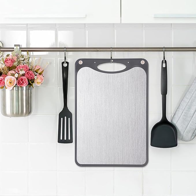 JFDHGOI Titanium Cutting Board,Double Sided Chopping Board,Food Grade Titanium And Wheat Straw PP, Large Size 15”×10” And Easy To Clean,Dark Gray