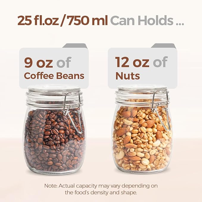 ComSaf Round Glass Jars with Airtight Lids 25 oz 6 Pack Pickling