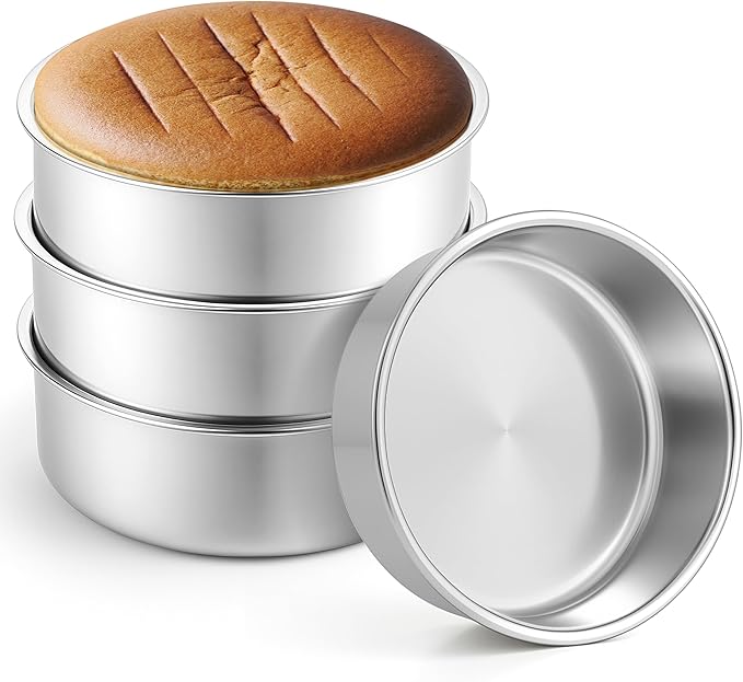 Leonyo Stainless Steel Round 8 Inch Cake Pans For Baking, 4 Pack