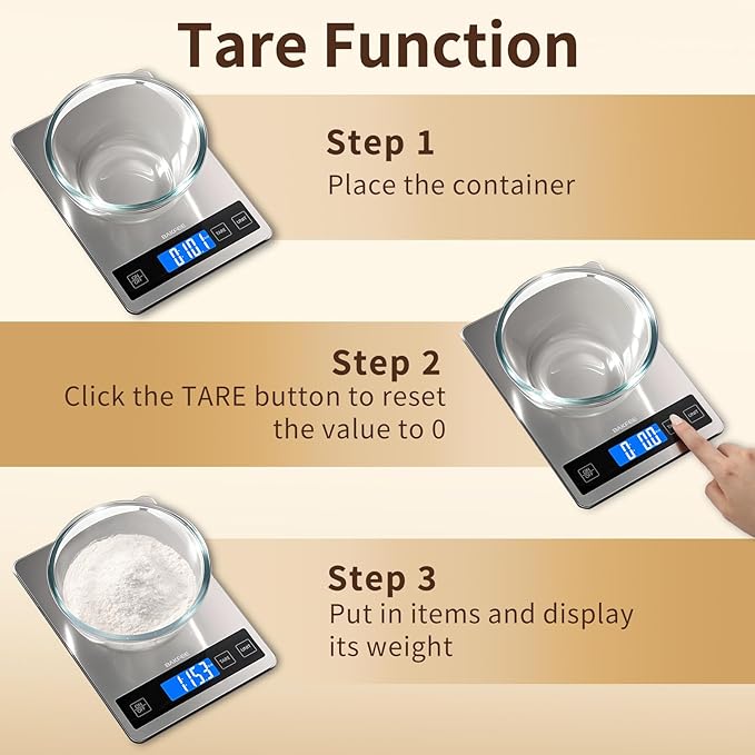 BakFee Rechargeable Food Scale, 33lb Kitchen Scale with 1g Precision, Black