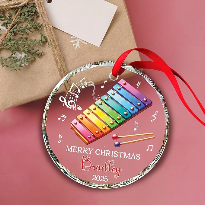 Personalized Xylophonist Christmas Ornament with Text/Name, Xylophone Glass Ornaments Gifts for Music Teacher, Custom Xylophone Player Xmas Tree Ornament, Musical Instrument Lover Glass Keepsake 2026