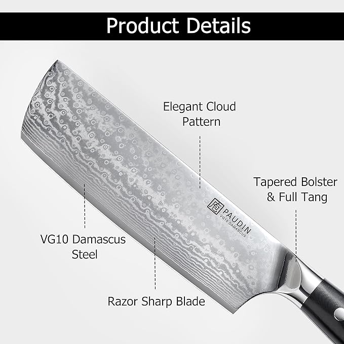 PAUDIN 7 Inch Nakiri Knife, Ultra Sharp Damascus Kitchen Knife