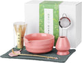 Liyarya Matcha Whisk Set, Traditional Matcha Kit Includes Matcha Bowl, Pink Whisk with Holder, Scoop, Scoop Rest, Sifter, and Tea Cloth – 7 Piece Matcha Whisk Set, Gift Set for Tea Enthusiasts