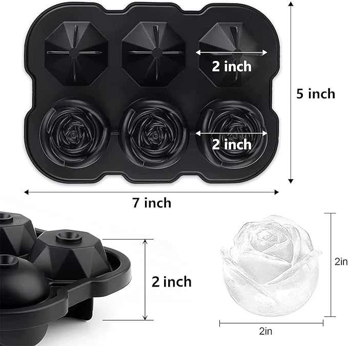 ZACHDEE Silicone Ice Cube Tray with Lids, 2" Large Rose Ice Ball