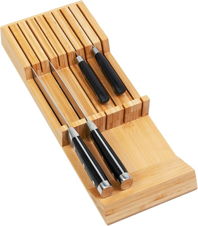 Utoplike Knife Drawer Organizer, Bamboo Knives Block for Kitchen Drawers