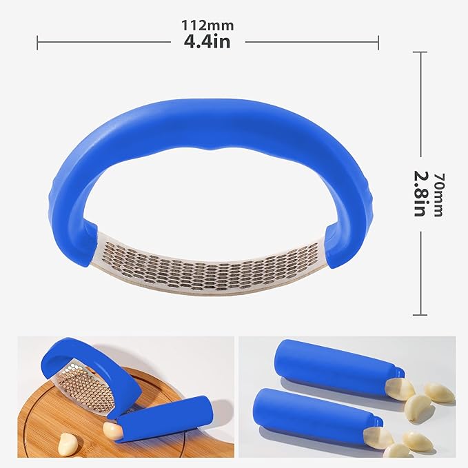 Li&Zhao Stainless Steel Garlic Press Rocker - Garlic Crusher Stainless Steel Garlic Mincer Tool Garlic Rocker with Garlic Peeler Garlic Smasher for Kitchen Cooking(Blue)