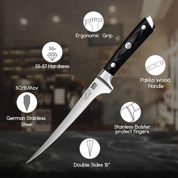 SHAN ZU Fillet Knife 7 Inch- Edge Deboning Fish and Meat Knife