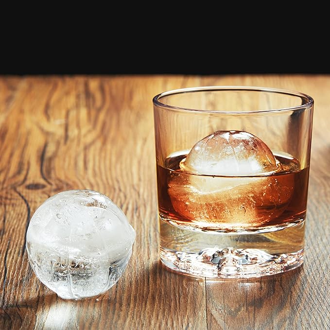 ACOOKEE Silicone Basketball Ice Cube Mold Fun Shapes, Novelty Basketball Gifts, 2.2" Large Craft Round Sphere Ice Ball Molds For Game Day, Whiskey, Cocktails, Bourbon Black