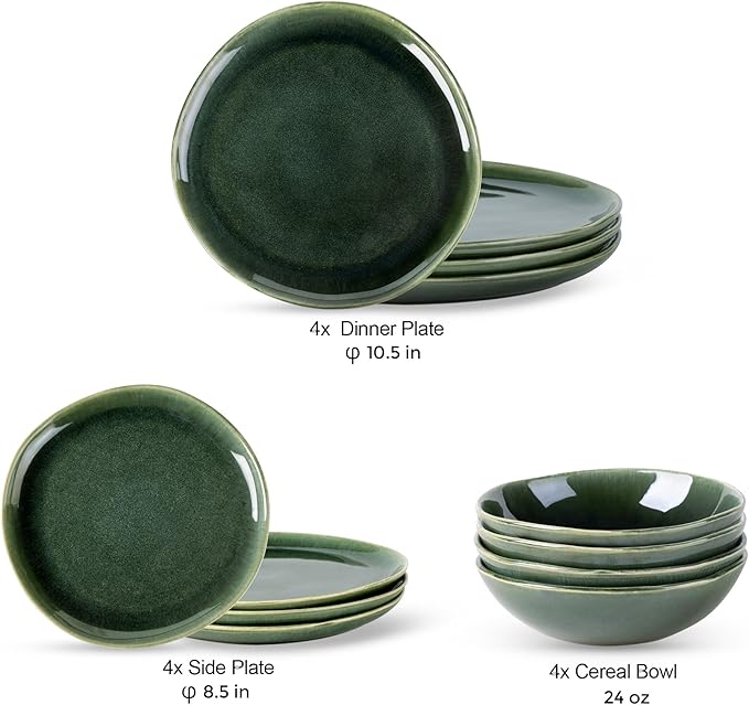 AmorArc Ceramic Dinnerware Sets for 4, 12Pcs Plates and Bowls Sets Dishes