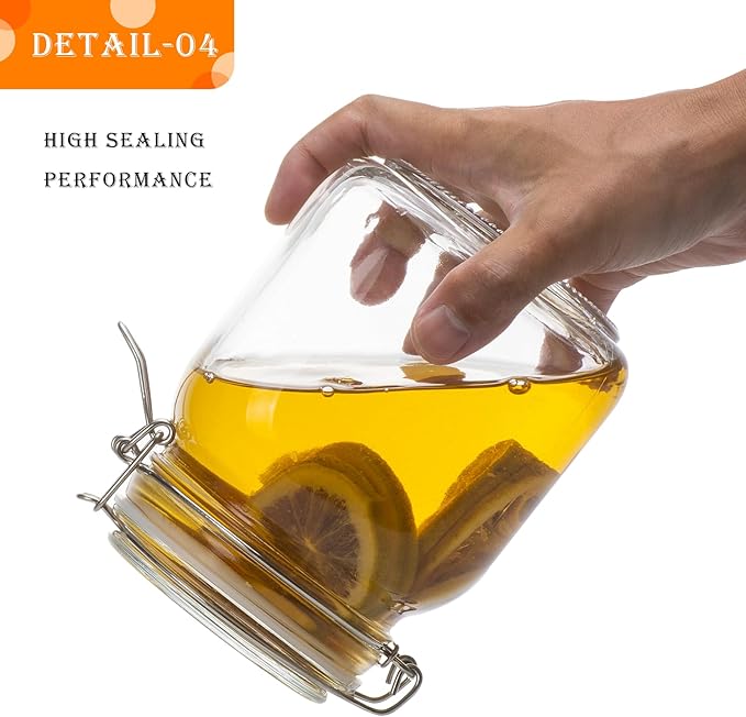 LOOIOOJ 34oz Square Glass Food Storage Jars with Airtight Clamp Lids 3 Pack