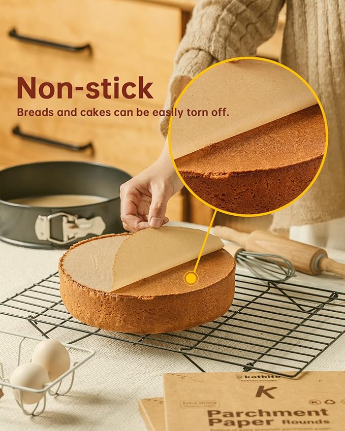 Katbite Parchment Paper Rounds, Non-Stick Heavy Duty, 4 Inch 200Pcs