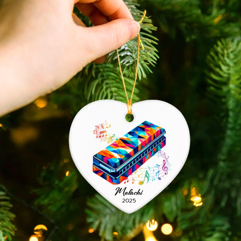 Harmonica Xmas Ceramic Ornaments 2026, Personalized Name & Year Harmonica Musical Ornament Gifts for Music Lovers, Instrumentalist Christmas Ceramic Ornaments Tree, Custom Musician Keepsake Ornament