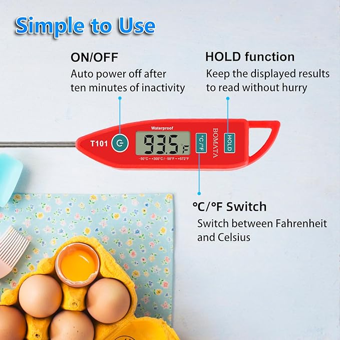 BOMATA 2 Pack Waterproof IPX7 Meat Thermometer, Food Thermometer